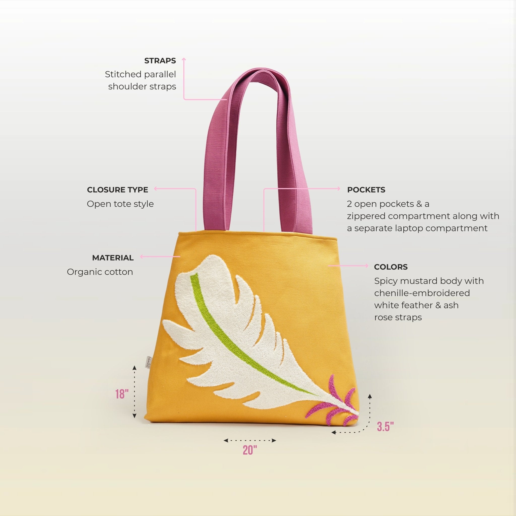Feathered Hope Tote - Kaahu
PDP label: DIMENSIONS