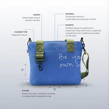 Guiding Glow Messenger Bag - Kaahu, organic cotton, sustainable bag, see bag dimensions
PDP label: DIMENSIONS