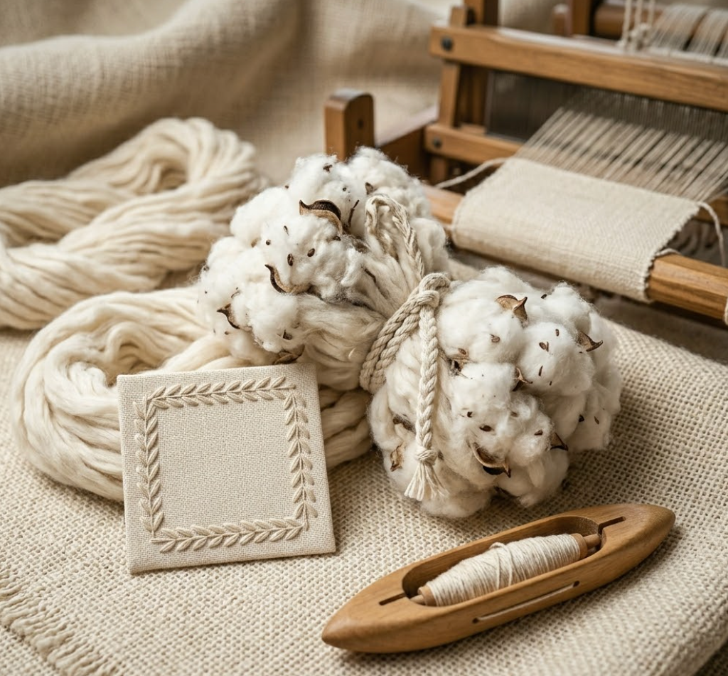 Cotton boll on the plant