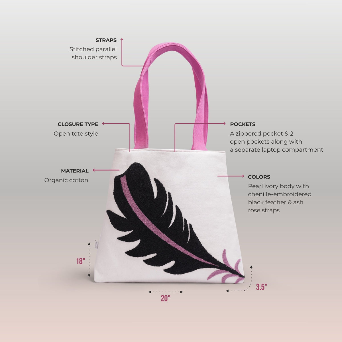 Seraph Feather Tote - Kaahu
PDP label: DIMENSIONS